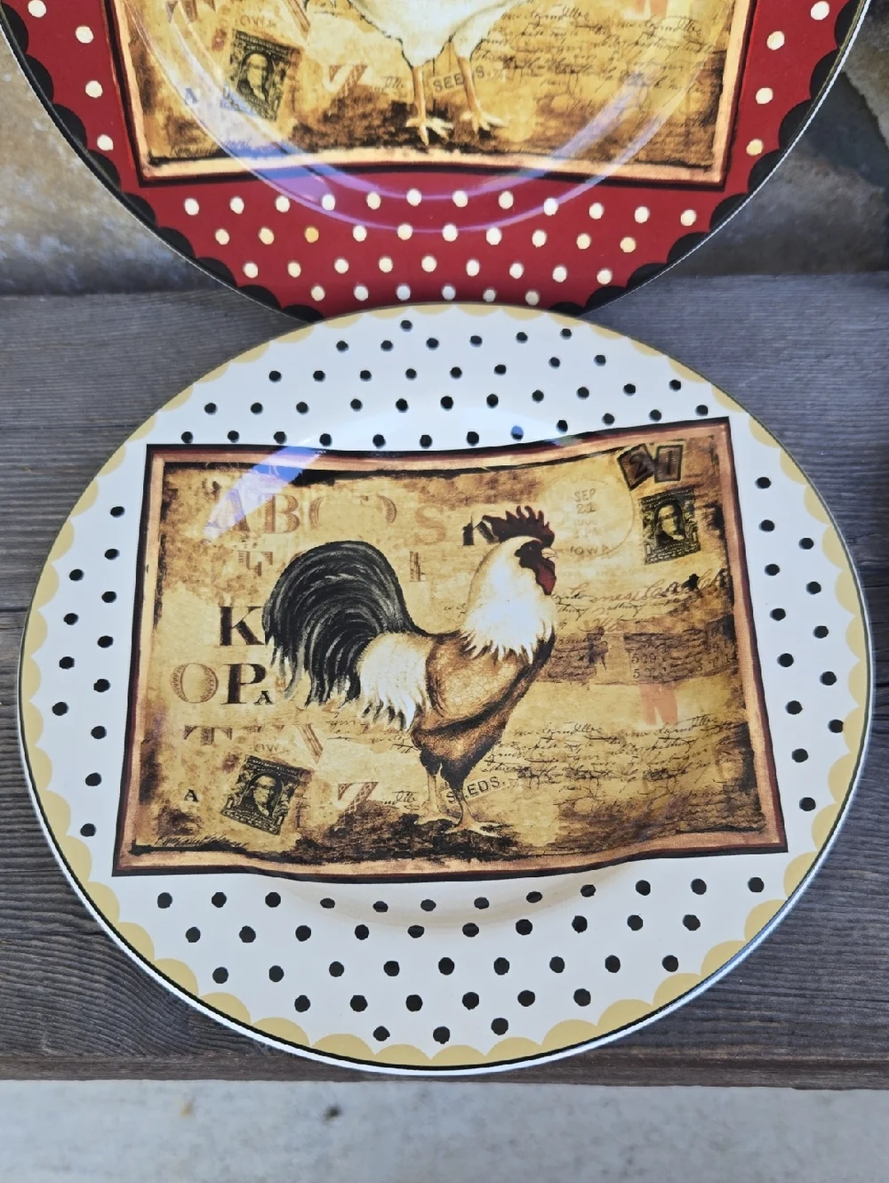 Sakura Retro Rooster Stoneware Plate Set‎ Farmhouse Country Cottage